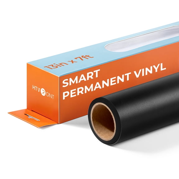HTVRONT Smart Permanent Vinyl - 13" x7ft Matte Black Permanent Vinyl, Easy to Weed & Cut, No Cutting Mat Needed for Stickers, Decals, Signs, Compatible with Cutting Machine