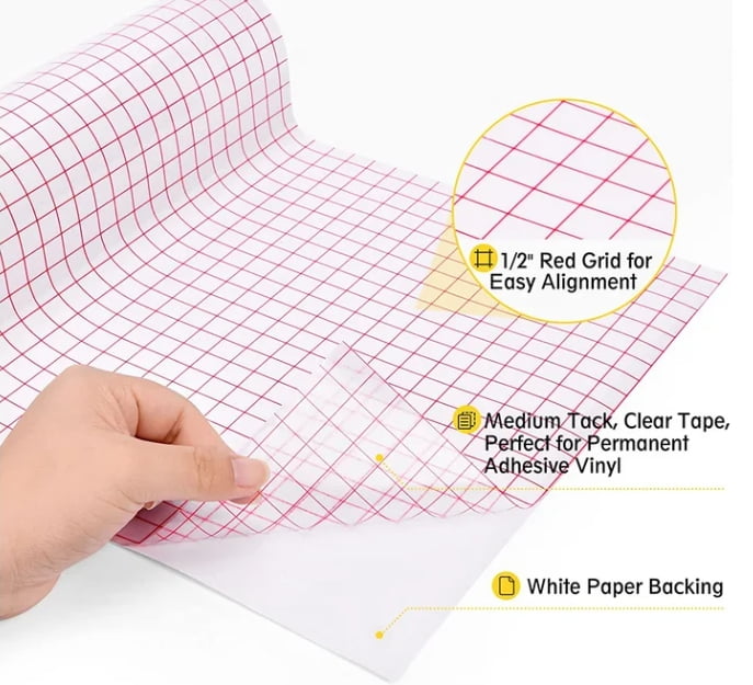 HTVRONT Transfer Tape PET for Adhesive Vinyl for Stickers Decals Doors & Windows 12*13ft-Red Grid
