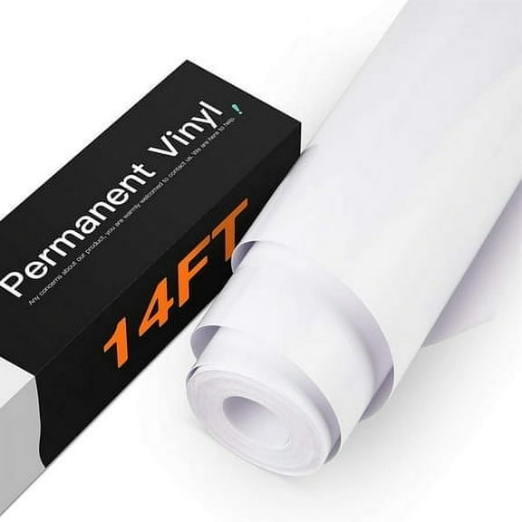 HTVRONT White Permanent Vinyl, White Vinyl for Cutting Machine- 12" x 14 FT White Adhesive Vinyl Roll for Silhouette,Craft (Glossy White)
