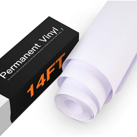 HTVRONT White Permanent Vinyl, White Vinyl for Cutting Machine - 12" x 14 FT White Adhesive Vinyl Roll for Silhouette, Craft(Matte White)