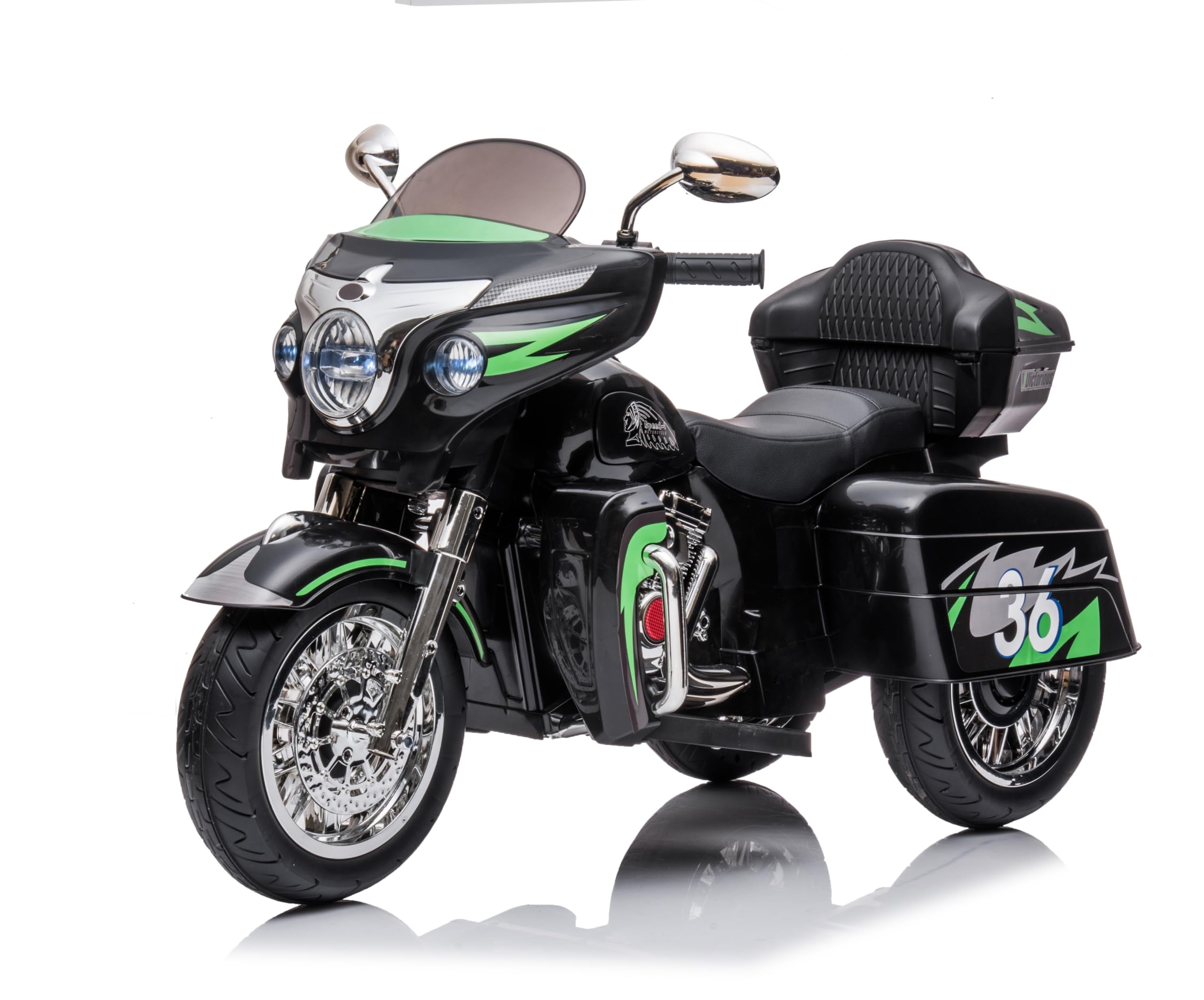 HTW12V Kids Electric Motorcycle w/LED Lights, Music, Storage Trunk & Soft PU Seat – Battery-Powered Ride-On Toy for Ages 3-6