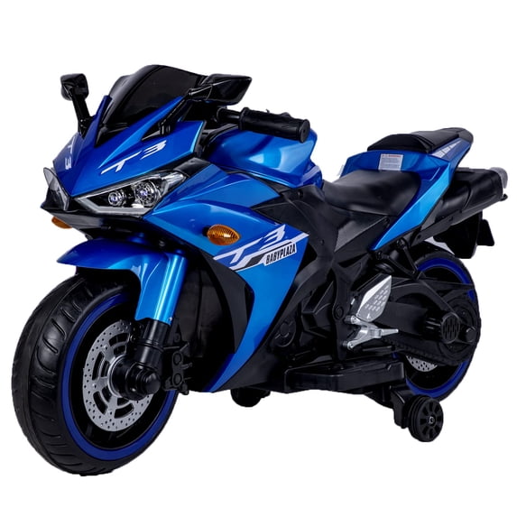 HTW12V Kids Electric Motorcycle with Training Wheels, LED Light-Up Wheels, Manual Throttle & Foot Brake, Ride On Toy for Boys Girls Ages 3-8