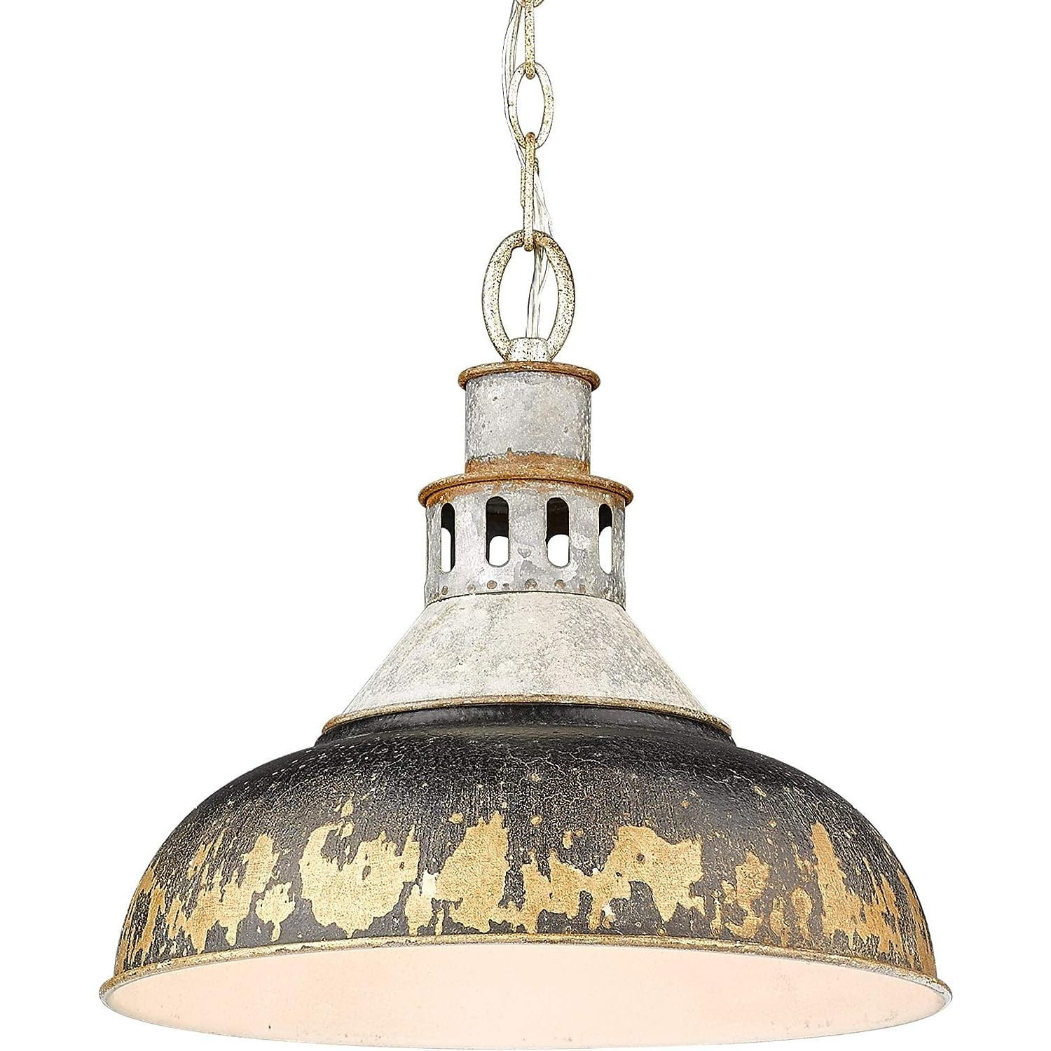 Vintage Rustic 14'' Aged Galvanized Steel Pendant with Antique Black Iron Shade
