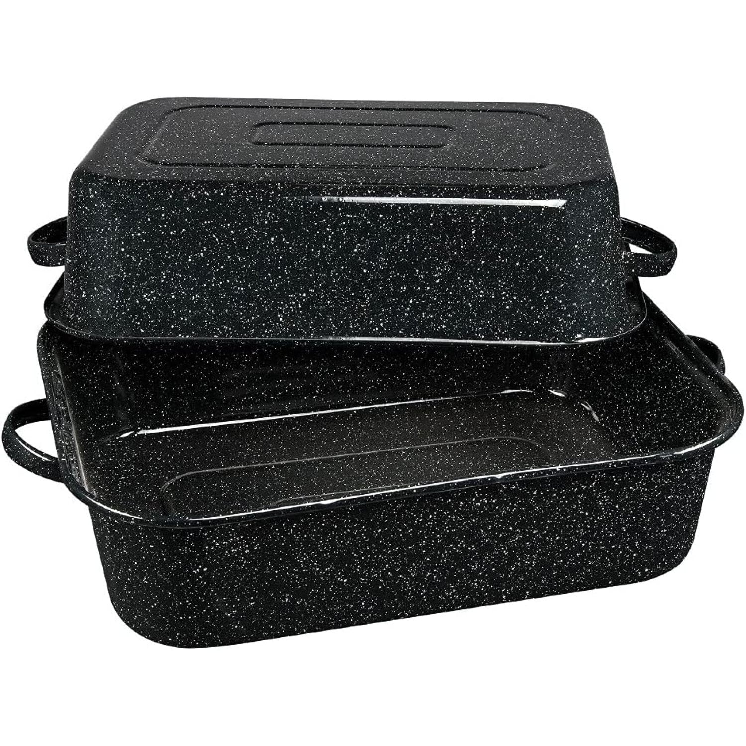 HTYSUPPLY 25 lb. Enamelware Oven Rectangular Roaster with lid. Capacity