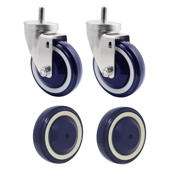 HTYSUPPLY 4" 4 Pack Polyurethane Stepped and Full Tread Face Shopping Cart Wheel Caster Replacement Kit 4000 lbs Total Capacity (4 inches Pack of 4, Dark Blue Beige Stepped Face)