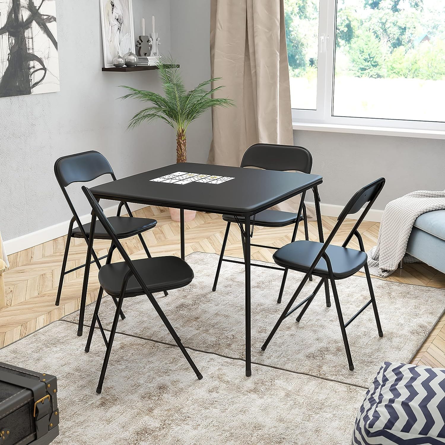 HTYSUPPLY 5 Piece Black Folding Card Table and Chair Set