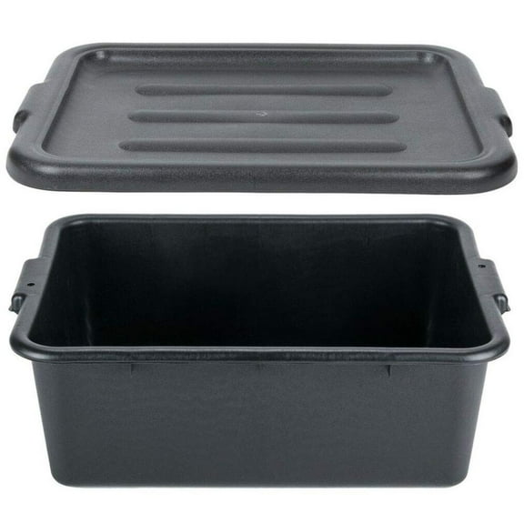 HTYSUPPLY 6 Pack 20" x 15" x 7" Black Polypropylene s Dish Plastic Restaurant Tub w/Lid of Set
