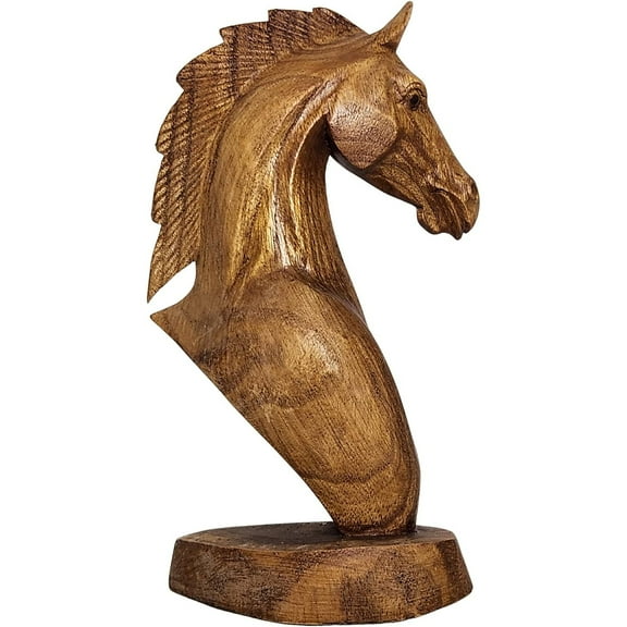 HTYSUPPLY 9" Hand Carved Mahogany Horse Head Bust Western Statue