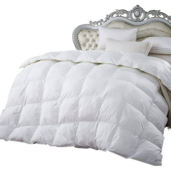 HTYSUPPLY 900 Thread Count Baffle Box Medium Weight Goose Down Comforter, All Year, White, Queen