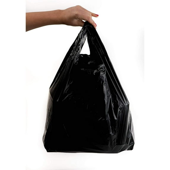 HTYSUPPLY Plastic Black T-Shirt Bags 1000ct, 1/8 Shopping Bags, Grocery Bags, Bags, Multi-Use, Small Size, Reusable Carry Out Bags (10x5x18 in.) (13 Micron)