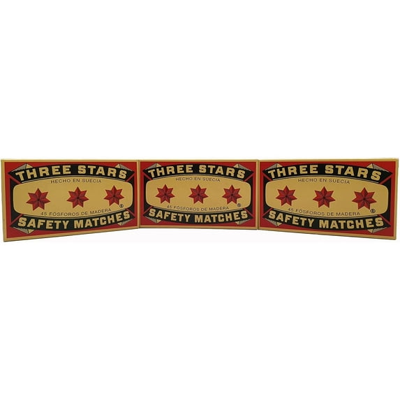 HTYSUPPLY, Three Stars Safety Matches, 3 Pack, Strike-On-Box