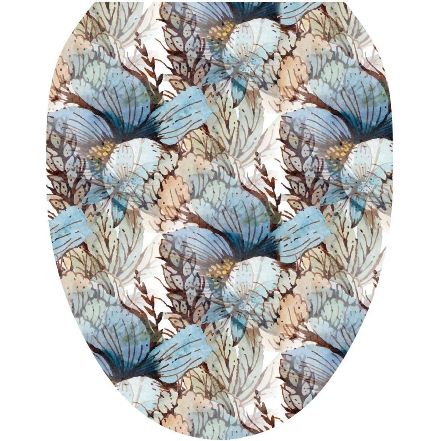 HTYSUPPLY, Toilet Seat Cover Decal, Florals in the Mist Blue, Size