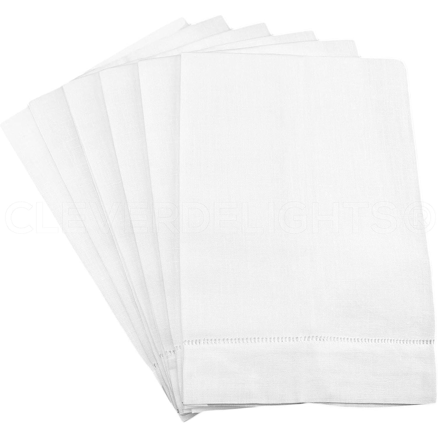 HTYSUPPLY White Hemstitched Hand Towels - 6 Pack - 14" x 22" - 100% Cotton - Fingertip Towel