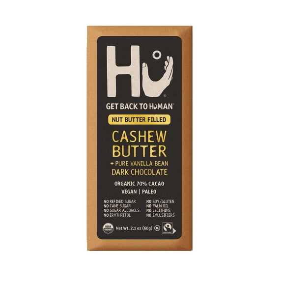 HU Dark Chocolate Bar Vegan Paleo Cashew Butter & Pure Vanilla Bean 2.1 oz Pack of 2
