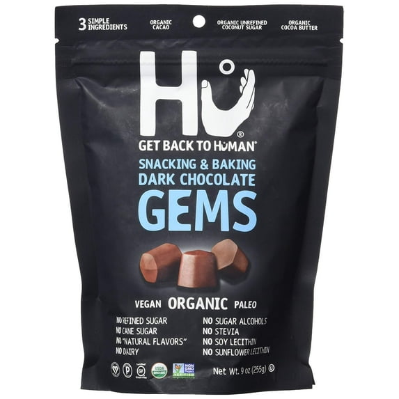 Hu Kitchen Dark Chocolate Snacking & Baking Gems, Shelf-Stable Pieces, 9 Oz Pack of 6