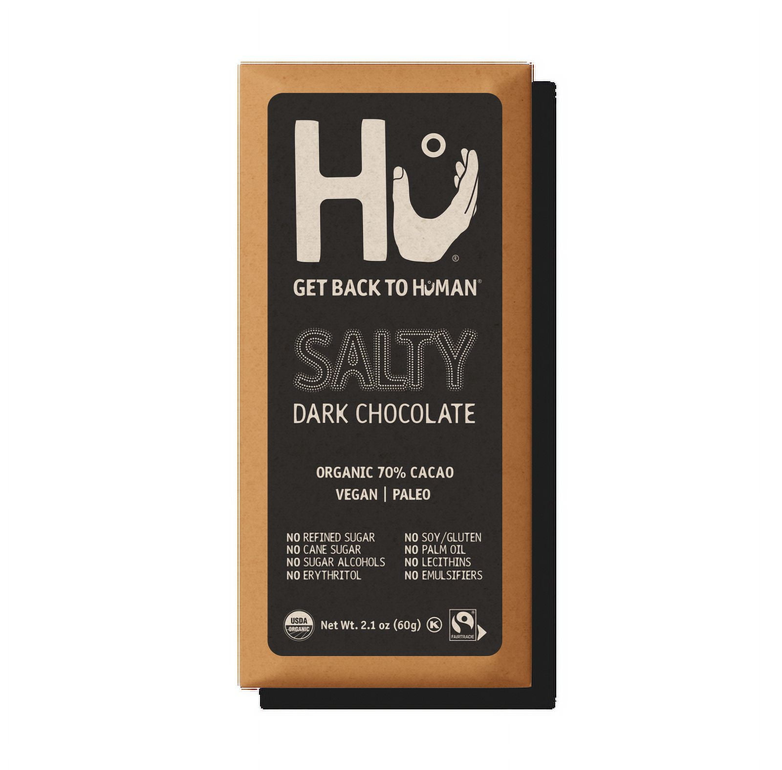 HU HU Dark Chocolate Bar Vegan Paleo Salty - 2.1 oz Pack of 2