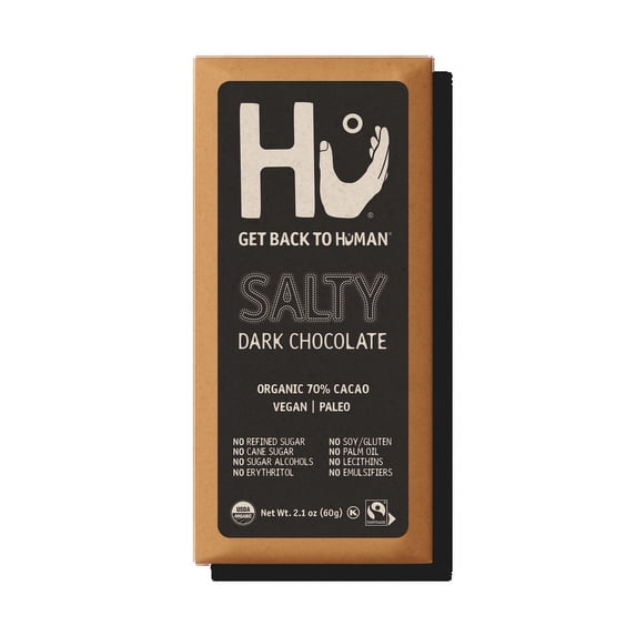 HU HU Dark Chocolate Bar Vegan Paleo Salty - 2.1 oz Pack of 4
