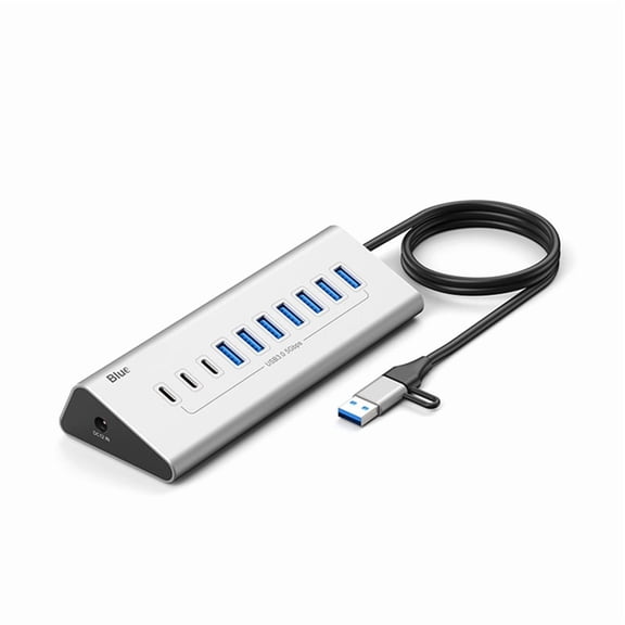 HU105C 10-Port USB 3.0 Hub for Desktop PC and Laptop, 5Gbps, 12V 3A Adapter, US Plug, Aluminum Alloy
