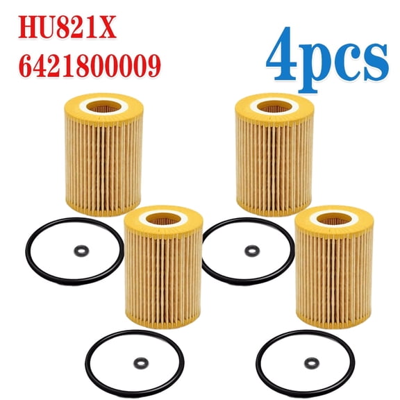 HU821X Oil Filter Compatible With Mercedes-Benz Freightliner Jeep Dodge Vehicle E350 GL350 ML350 R320 R350 S350, Replace # HU821X, 6421800009, 6421840025, Set of 4