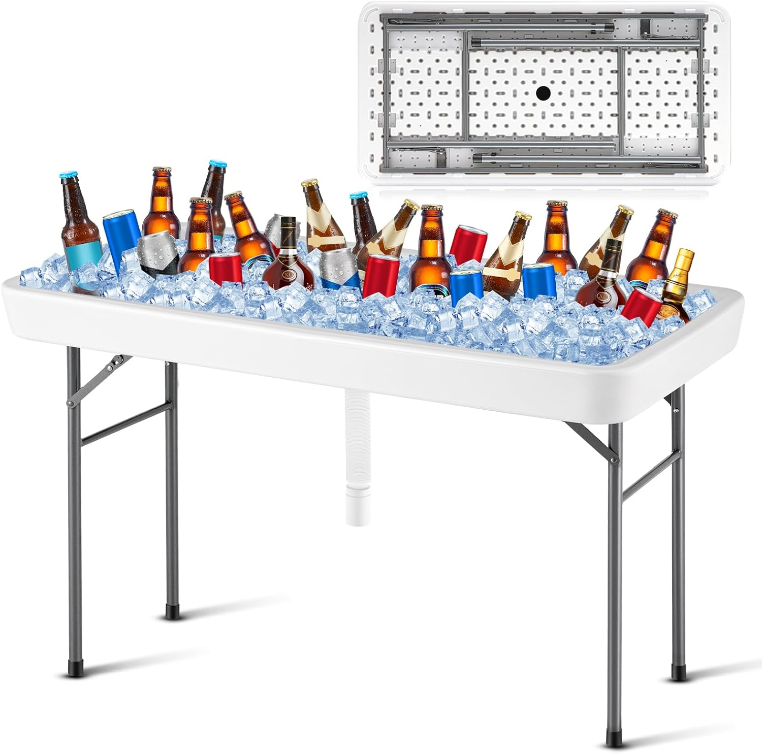 HUA 4 Feet Folding Ice Table with Drain,Picnic, BBQ Party and Camping ...