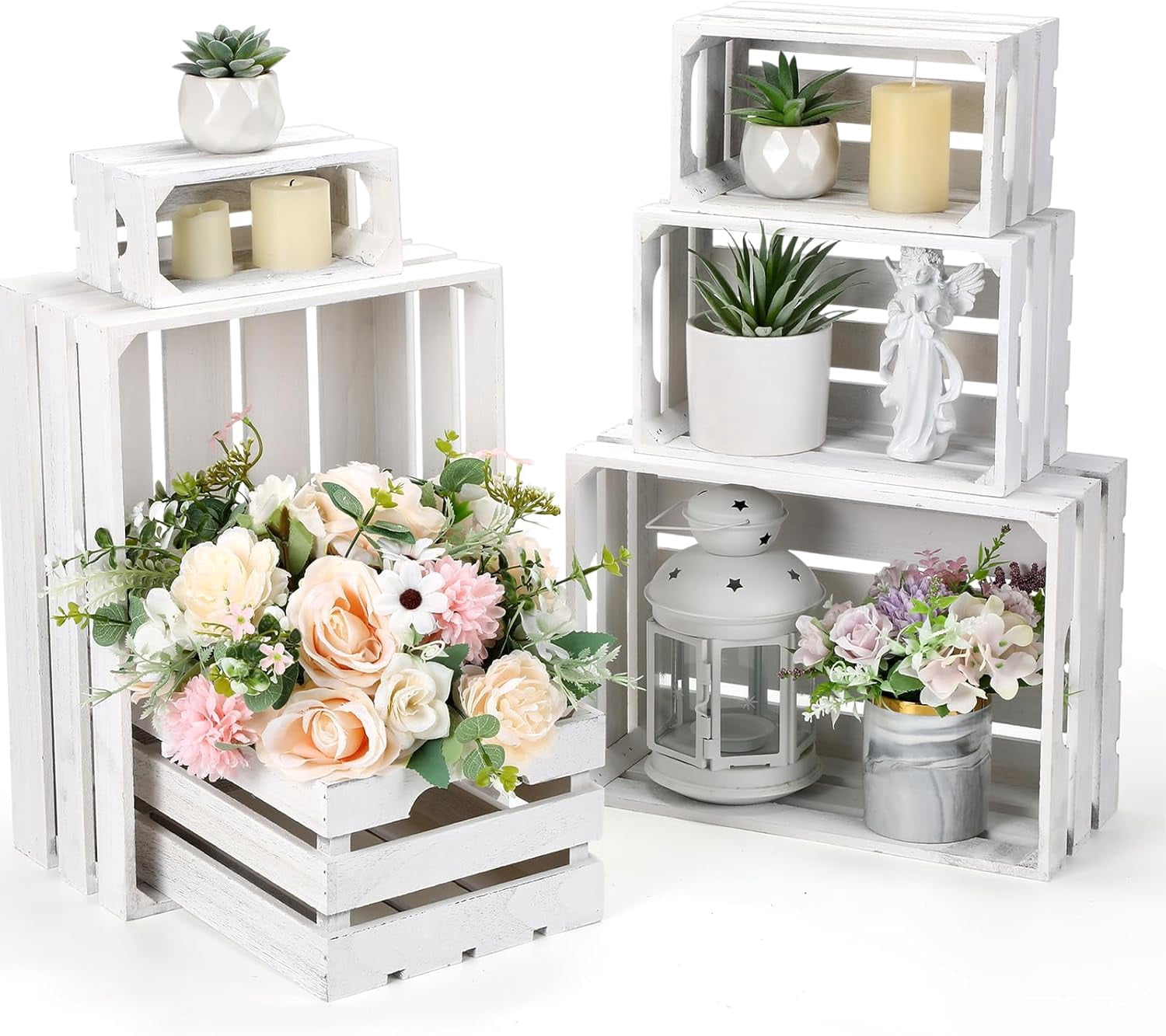 HUA 6 Pcs Decorative Wood Crates for Storage Display Rustic Nesting ...