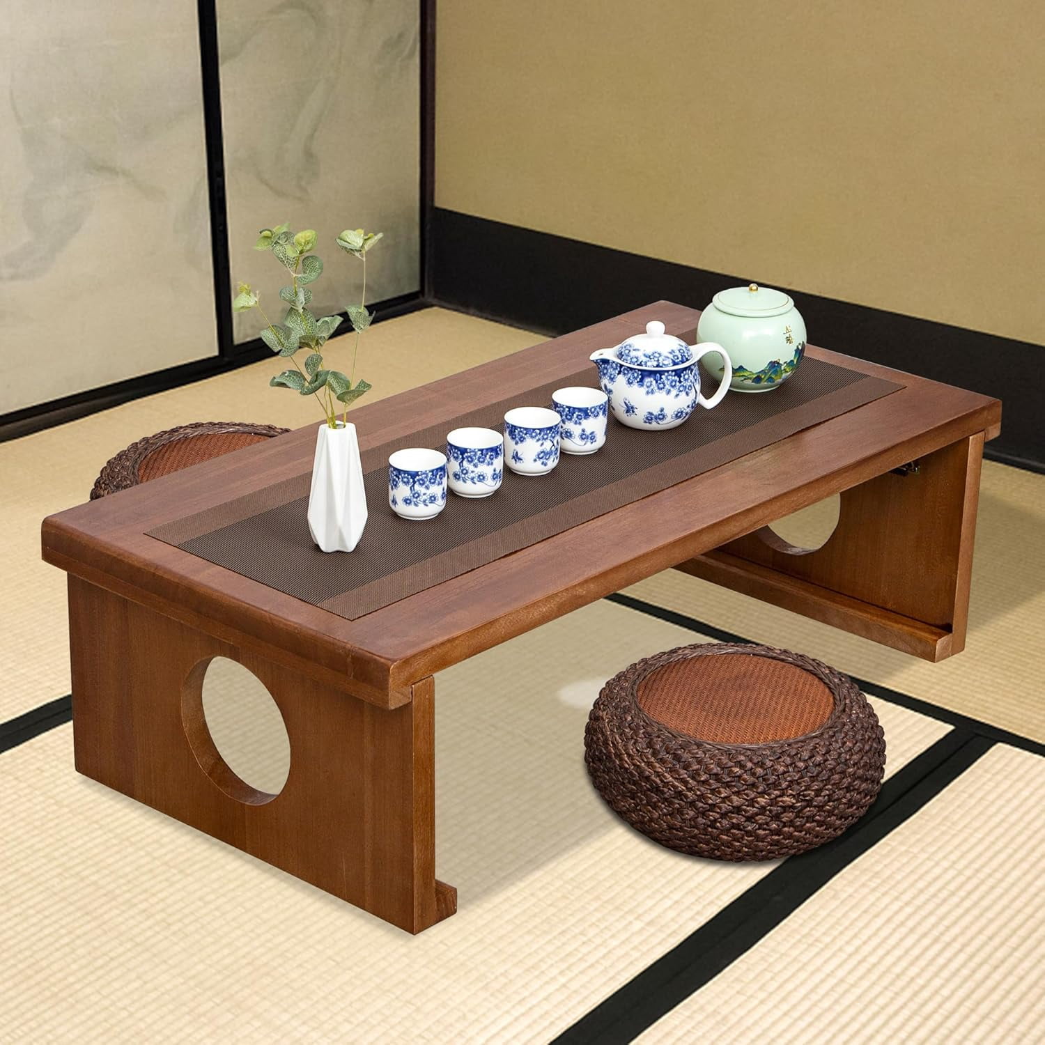 HUA Foldable Japanese Coffee Table，Folding Japanese Floor Table，Natural ...