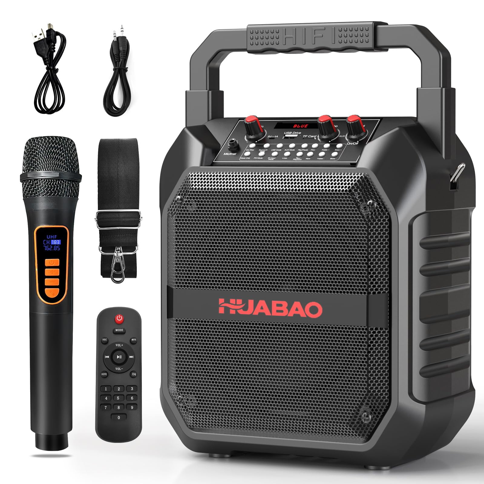HUABAO Karaoke Machine, Portable Bluetooth Speaker with 1 Wireless Microphone and Remote Control for Home and Outdoor Party