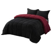HUAJIE 3 Pieces All Season Down Alternative Reversible Quilted Comforter Set Black/Burgundy Red,King and California King