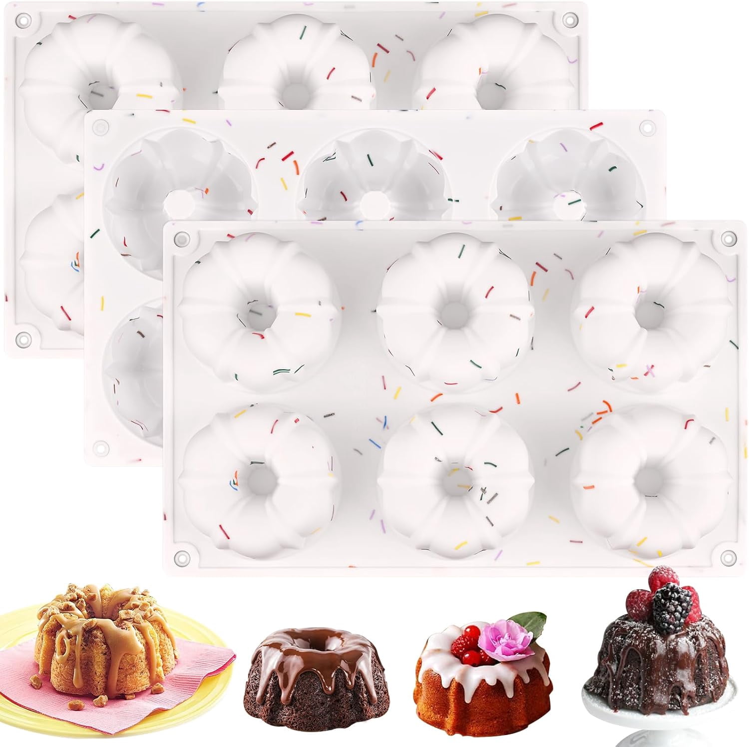 HUAKENER 3 Pcs Mini Fluted Cake Pan, 6-Cavity Fluted Tube Cake Pan ...