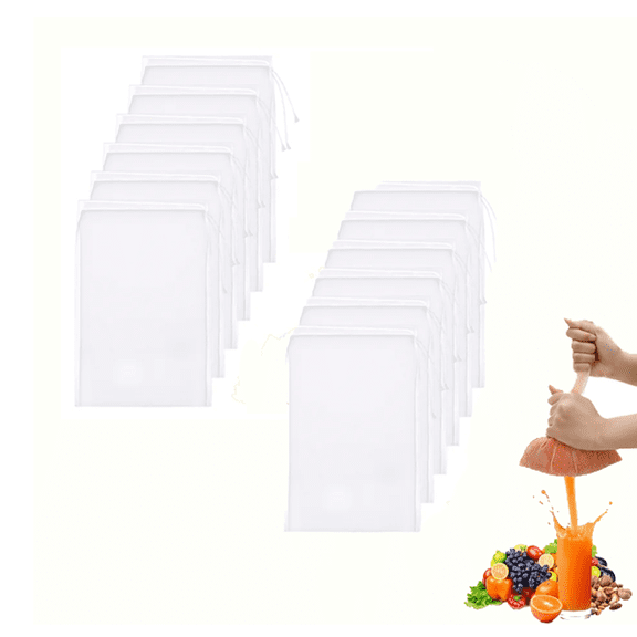 HUALAIJIN 12 Pcs Fine Mesh Filter Bags 12" x 8" Reusable No Residue Multipurpose Nylon Straining Bags for Nut Milk, Juice, Yogurt & Cheese