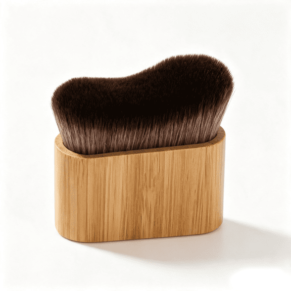 HUALAIJIN Reusable Curved Blending Brush for Body Makeup, Loose Powders, Bamboo, Brown
