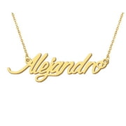 HUAN XUN 18k Gold Plated Alejandro Name Necklace Stainless Steel Nameplate Necklaces for Womens Mens Mother Day Christmas Jewelry Gift
