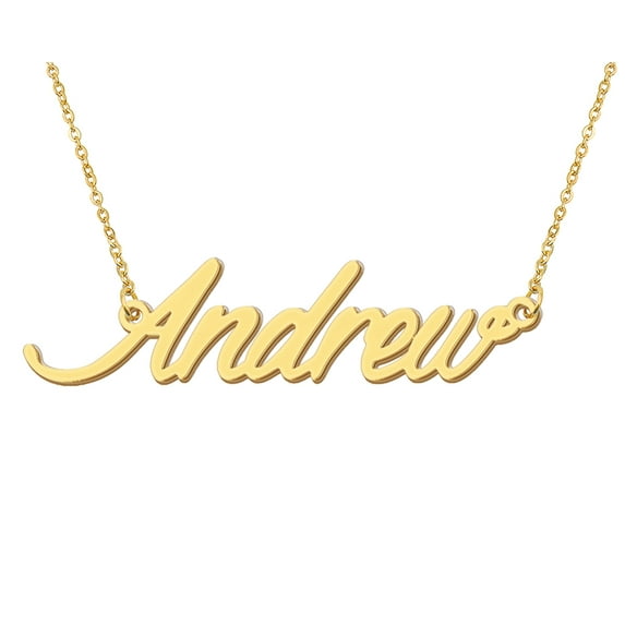 HUAN XUN 18k Gold Plated Andrew Name Necklace Stainless Steel Nameplate Necklaces for Womens Mens Mother Day Christmas Jewelry Gift
