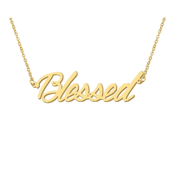 HUAN XUN 18k Gold Plated Blessed Name Necklace Stainless Steel Nameplate Necklaces for Womens Mens Mother Day Christmas Jewelry Gift