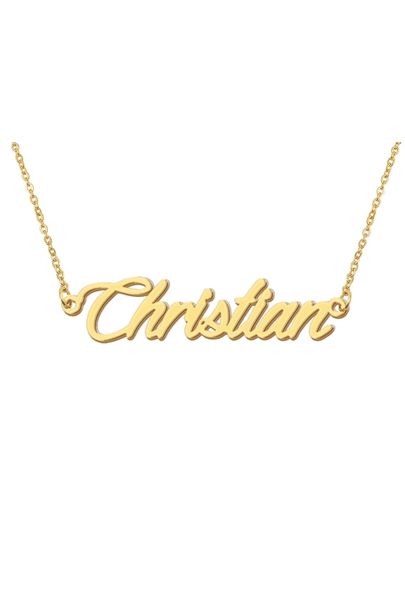 18k Gold Plated Christian Name Necklace Stainless Steel Nameplate Necklaces for Womens Mens Mother Day Christmas Jewelry Gift