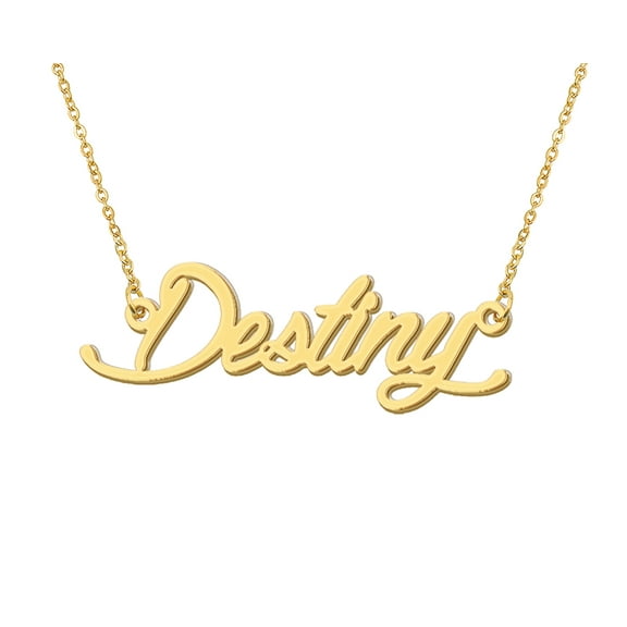 HUAN XUN 18k Gold Plated Destiny Name Necklace Stainless Steel Nameplate Necklaces for Womens Mens Mother Day Christmas Jewelry Gift