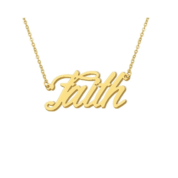 HUAN XUN 18k Gold Plated Faith Name Necklace Stainless Steel Nameplate Necklaces for Womens Mens Mother Day Christmas Jewelry Gift