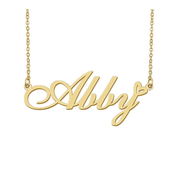 HUAN XUN Abby Name Heart Necklace 18k Gold Plated Nameplate Pendant Necklace Stainless Steel Jewelry for Womens Birthday Gifts
