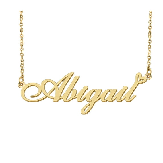 HUAN XUN Abigail Name Heart Necklace 18k Gold Plated Nameplate Pendant Necklace Stainless Steel Jewelry for Womens Birthday Gifts
