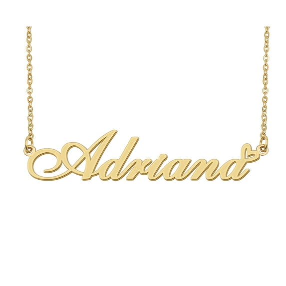 HUAN XUN Adriana Name Heart Necklace 18k Gold Plated Nameplate Pendant Necklace Stainless Steel Jewelry for Womens Birthday Gifts