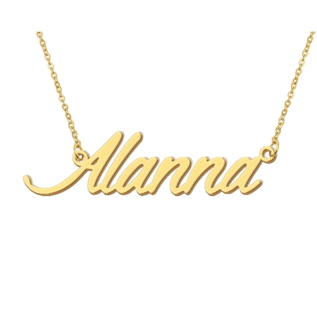 HUAN XUN 18k Gold Plated Alanna Name Necklace Stainless Steel Nameplate Necklaces for Womens Mens Mother Day Christmas Jewelry Gift