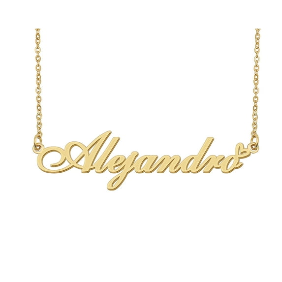 HUAN XUN Alejandro Name Heart Necklace 18k Gold Plated Nameplate Pendant Necklace Stainless Steel Jewelry for Womens Birthday Gifts