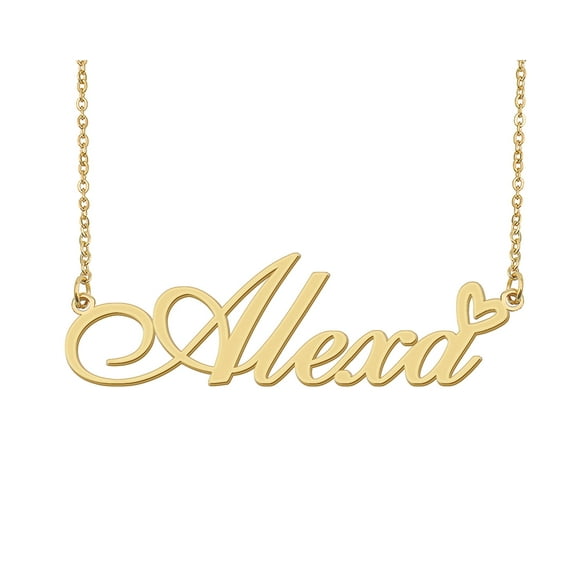 HUAN XUN Alexa Name Heart Necklace 18k Gold Plated Nameplate Pendant Necklace Stainless Steel Jewelry for Womens Birthday Gifts