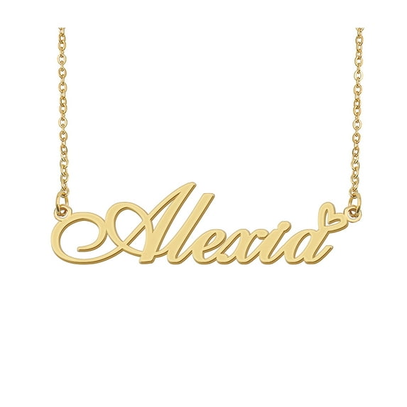 HUAN XUN Alexia Name Heart Necklace 18k Gold Plated Nameplate Pendant Necklace Stainless Steel Jewelry for Womens Birthday Gifts