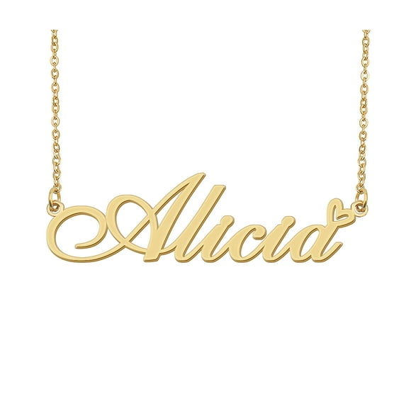 HUAN XUN Alicia Name Heart Necklace 18k Gold Plated Nameplate Pendant Necklace Stainless Steel Jewelry for Womens Birthday Gifts