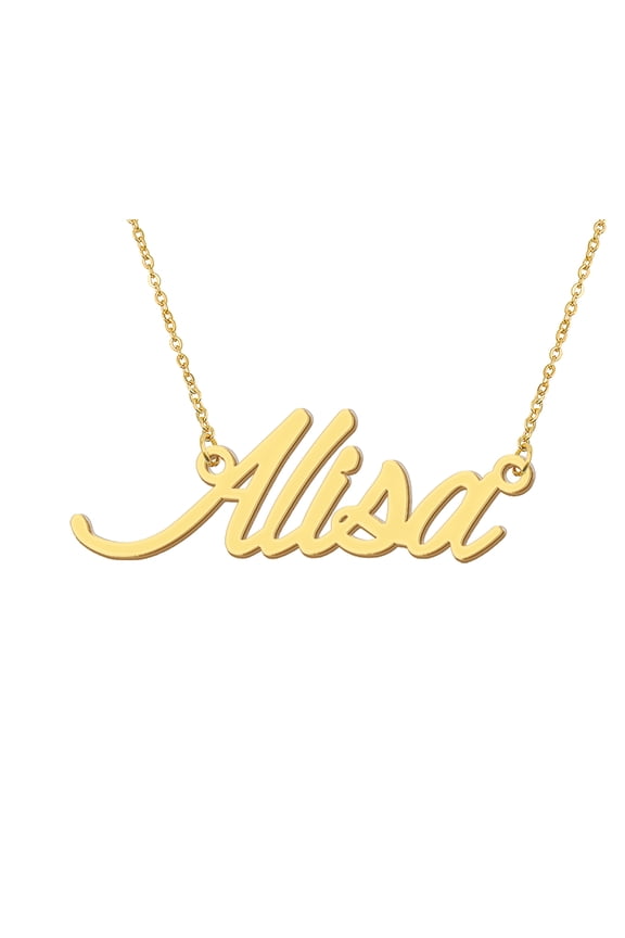 18k Gold Plated Alisa Name Necklace Stainless Steel Nameplate Necklaces for Womens Mens Mother Day Christmas Jewelry Gift