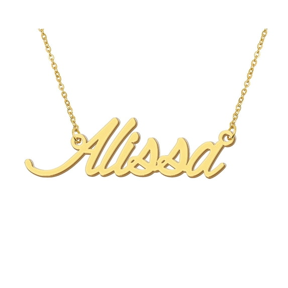 HUAN XUN 18k Gold Plated Alissa Name Necklace Stainless Steel Nameplate Necklaces for Womens Mens Mother Day Christmas Jewelry Gift