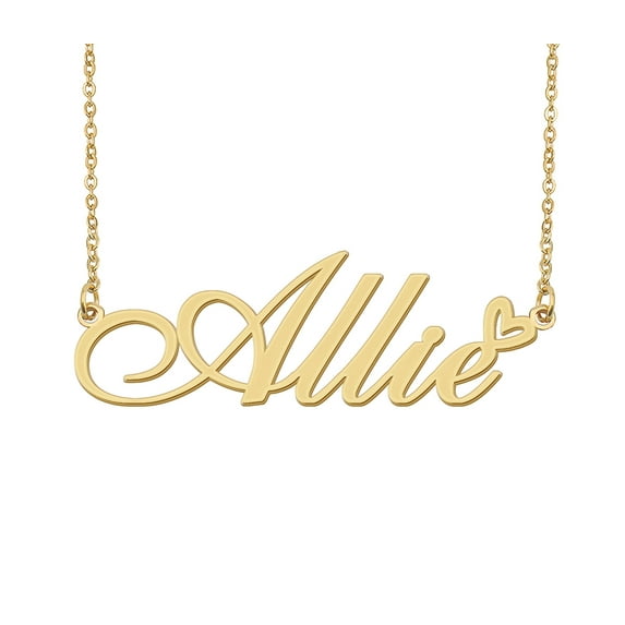 HUAN XUN Allie Name Heart Necklace 18k Gold Plated Nameplate Pendant Necklace Stainless Steel Jewelry for Womens Birthday Gifts