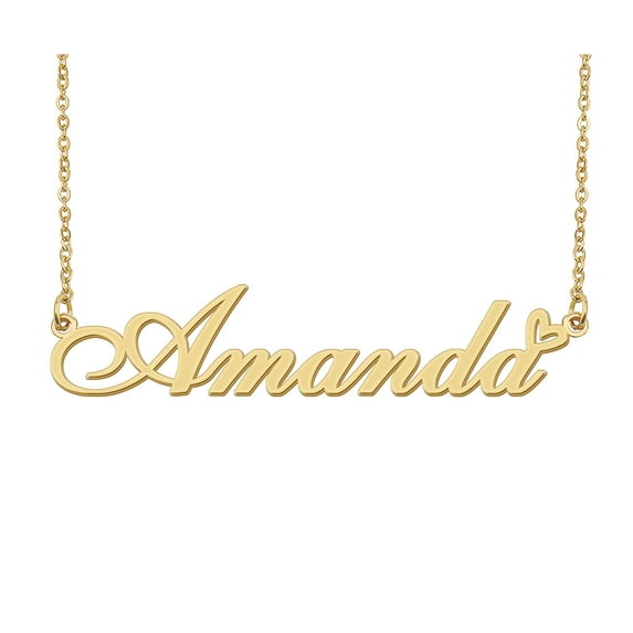 HUAN XUN Amanda Name Heart Necklace 18k Gold Plated Nameplate Pendant Necklace Stainless Steel Jewelry for Womens Birthday Gifts