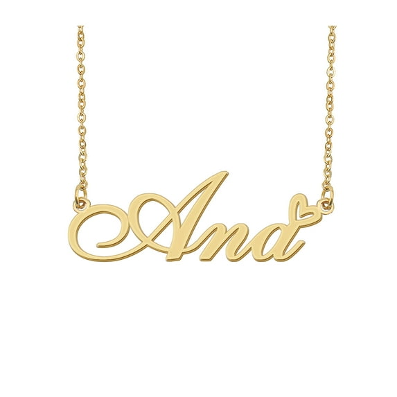 HUAN XUN Ana Name Heart Necklace 18k Gold Plated Nameplate Pendant Necklace Stainless Steel Jewelry for Womens Birthday Gifts
